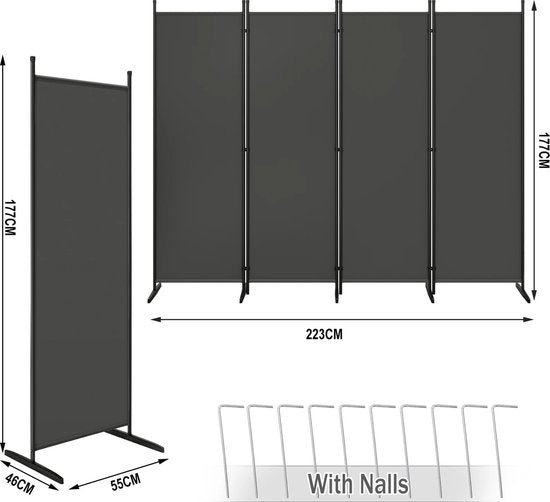 Opvouwbare Scherm Kamer Scheidingswand met 4 Panelen - Kamerscherm - Vrijstaande Privacy Partitie voor Binnen, Buitentuin, Balkon, Patio - 223 x 177 cm