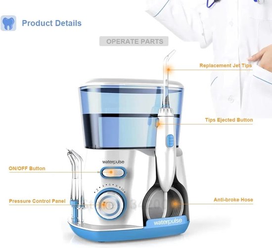 Denta Pure Monddouche - Elektrische Waterflosser met 800ml Reservoir - Tandheelkundige Reiniging en Mondhygiëne - Tanden Bleken & Verzorging Set