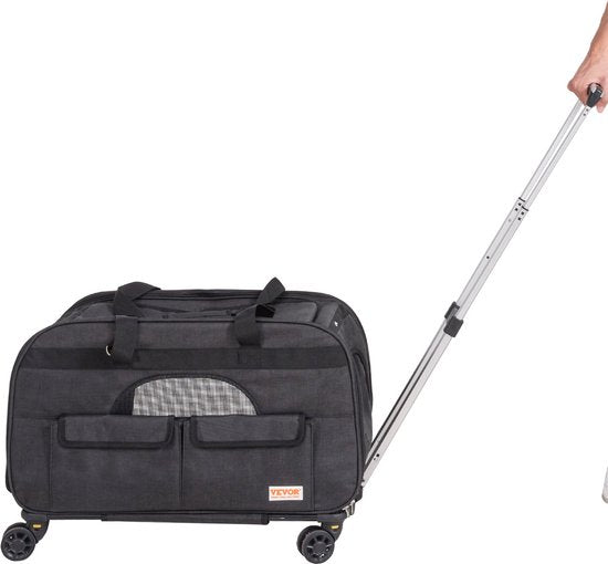Whoopr® - Reismand Kat en Hond - Huisdier Drager Trolley - Ademend Reistas met Telescopische Handgreep, Wielen en Schouderriem - Draagbare Rugzak - Draagtas Honden - Perfect voor Uitgaan en Reizen met Honden en Katten