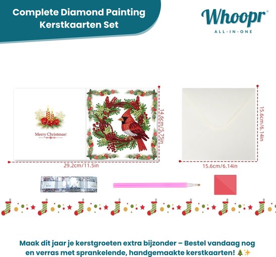 6-delige DIY Diamond Painting Kerstkaarten – Wenskaarten met Enveloppen – Kerstster en Krans Design Kerst – Diamant Knutselpakket – Complete Set – Creatief Kerstcadeau – 6 Stuks