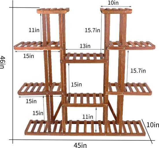 Cozy Cottage® - Grote Plantenstandaard - 11 Lagen - Plantentafel Hout - Houten Plantstand - Plantenrek voor Binnen en Buiten - Opslagrek voor Tuin - 114x25x116cm