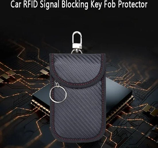 RFID Beschermhoes Autosleutel - Set van 2 Faraday Pouches - Anti-diefstal Autosleutel Blokkeringshoes - Dubbele Lagen Carbon - Ingebouwde Sleutelclips - Signaal Blokkerende Tas voor Autosleutels - 2 stuks