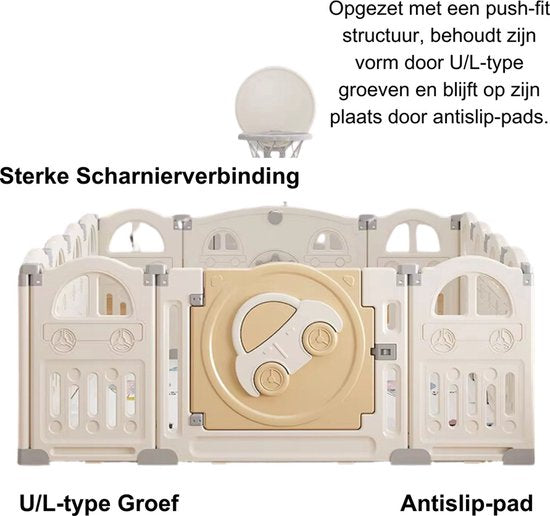 Inklapbare Babybox - Opvouwbare Baby Box Met Basketbal Hoepel & 50 Gekleurde Pit Ballen - Speelgoed voor kinderen - 14-Panel Speelhek Voor Peuters En Baby's - 149x152x62CM