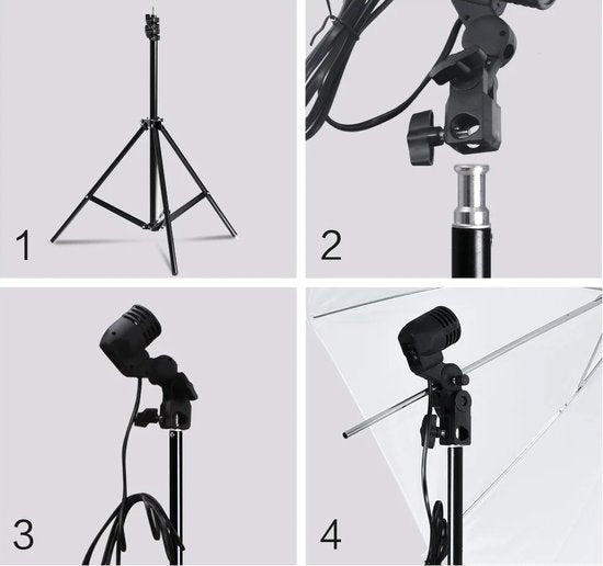 Fotostudio Softbox Verlichtingskit met Achtergrondframe - Achtergrondsysteem - Studio Fotografie - Inclusief 3 Achtergronden, Statief, Reflectorbord en 4 Paraplu's - Complete Set