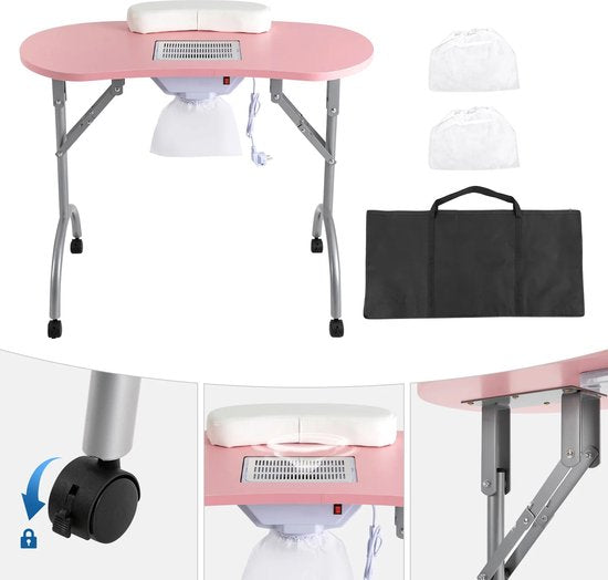 Opvouwbare Nageltafel met Wielen - Inklapbaar - Tafel Nagelsalon - Multifunctionele Draagbare Manicure Tafel met MDF Tafelblad voor Thuis en Nagelstudio's - 90x40x72,5 cm