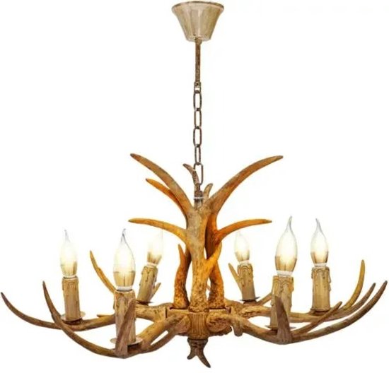 Vintage Herten Gewei Kroonluchter – Decoratie Lamp – Scandinavische Hanglamp – Plafondmontage – 6-Lichts Plafondlamp – 40 x 75 x 100 cm