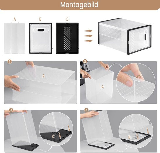 Set van 18 Sneakerboxen - Sneakerbox Organizer - Schoenendozen – Transparante Magnetische Deur – Stapelbare Opbergboxen & Organizers – 35x25x19 cm – Zwart