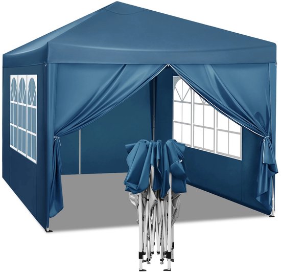 Easy Up Partytent - Tuintent - Opvouwbare Luifel met Waterdichte & UV Zonbescherming - Camping Paviljoen met Draagtas - Opvouwbaar - Waterdicht - Tent met Zijwanden - In Hoogte Verstelbaar - 3 x 3 m