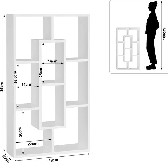 Witte Hangende Wandplank - Wandplank Zwevend - Zwevende Boekenkast - Opslagplank voor Planten, Boeken en Decoratie - Organizer voor Woonkamer, Slaapkamer en Keuken - 85x16x48cm