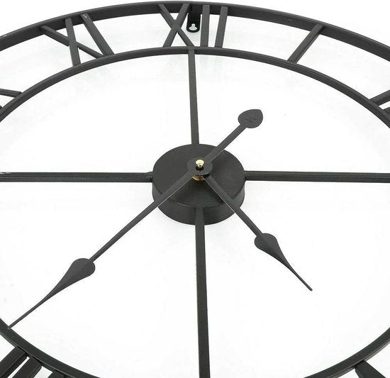 Moderne Industriële Wandklok - Retro Ronde Metalen Klok met Romeinse Cijfers - Hoogwaardig en Duurzaam Metaal - Industrieel - Woonkamerdecoratie - 40 cm diameter - Zwart