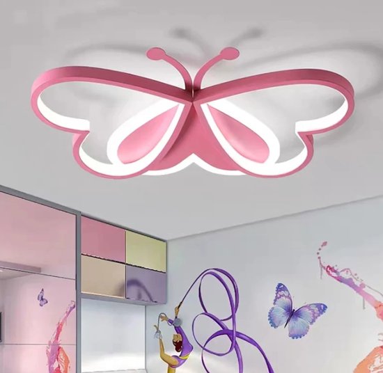 Butterfly Plafonnière - Roze 50 cm LED Plafondlamp - Vlinder Design - Acryl Plafondverlichting 220V - Moderne Flush Mount Lamp voor Slaapkamer