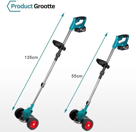 Whoopr® Elektrische Grastrimmer - Onkruidborstel Accu - Geschikt voor 18V Accu's - Bosmaaier - Grasmaaier - Kantenmaaier - Draadloos - Tuingereedschap - 2X Accu - In Hoogte Verstelbaar