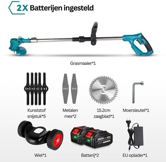 Whoopr® Elektrische Grastrimmer - Onkruidborstel Accu - Geschikt voor 18V Accu's - Bosmaaier - Grasmaaier - Kantenmaaier - Draadloos - Tuingereedschap - 2X Accu - In Hoogte Verstelbaar