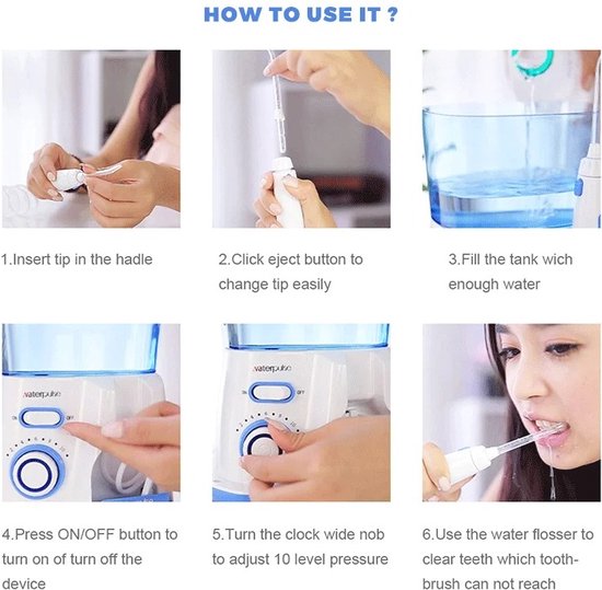 Denta Pure Monddouche - Elektrische Waterflosser met 800ml Reservoir - Tandheelkundige Reiniging en Mondhygiëne - Tanden Bleken & Verzorging Set