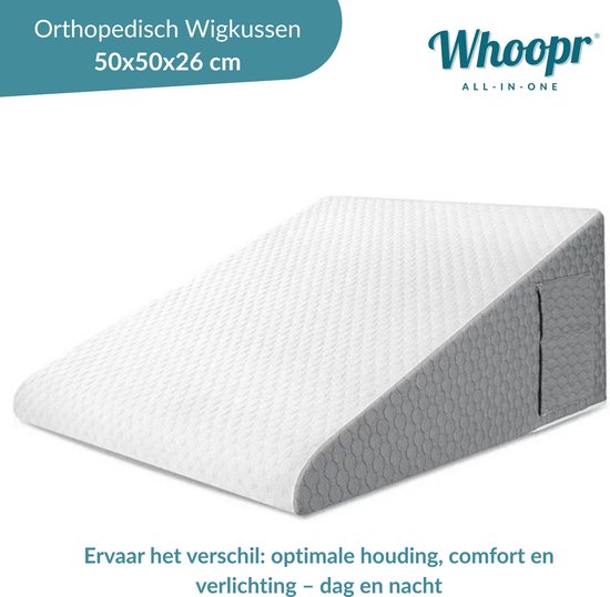 Wigkussen 50x50x26 cm – Orthopedisch Steunkussen - Verhoogd Driehoekskussen met Luchtlaagschuim – Reflux Kussen - Rugsteun bij Slapen, & Herstel na Operatie – Leeskussen - Comfortabel Slaapkussen voor Bed, Bank of Kantoor