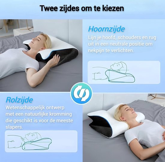 Orthopedisch Traagschuim Nekkussen - Ergonomisch Vlinder Slaapkussen - Cervicaal Hoofdkussen - Memory Foam voor Nekklachten - Comfortabel Bedkussen - Voor Hoofd, Nek en Schouders - Voor Alle Slapers - 63 x 30 cm