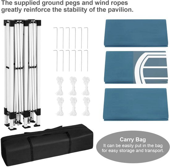 Opvouwbaar Paviljoen 3×6 m – Easy Up Partytent met 6 Zijwanden