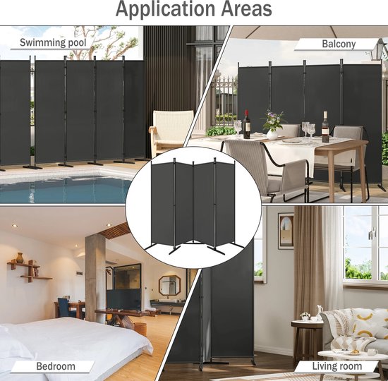 Opvouwbare Scherm Kamer Scheidingswand met 4 Panelen - Kamerscherm - Vrijstaande Privacy Partitie voor Binnen, Buitentuin, Balkon, Patio - 223 x 177 cm