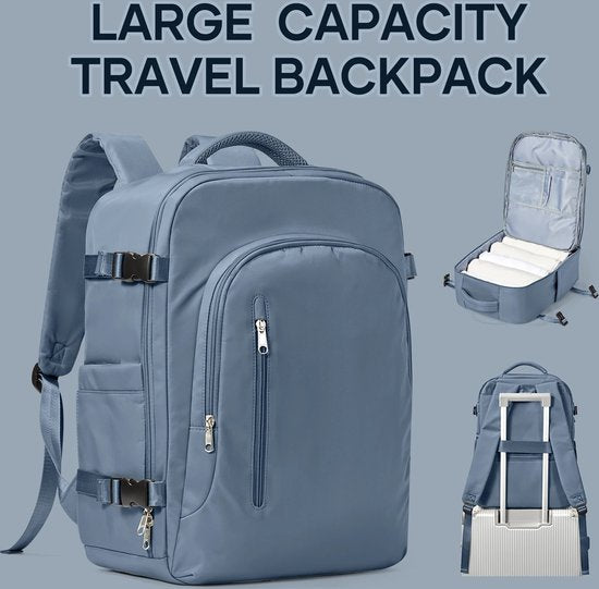 Laptop Rugzak voor Vrouwen en Mannen - Grote Capaciteit - EasyJet Handbagage 45x32x20 cm - Ryanair Cabine Rugzak - Reistas - Rugtas - Blauw
