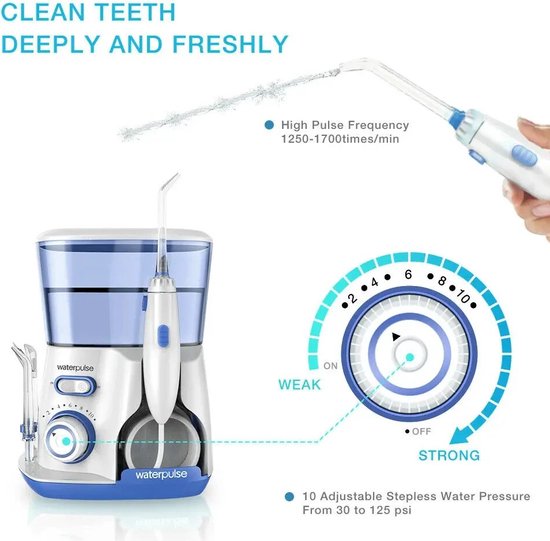 Denta Pure Monddouche - Elektrische Waterflosser met 800ml Reservoir - Tandheelkundige Reiniging en Mondhygiëne - Tanden Bleken & Verzorging Set