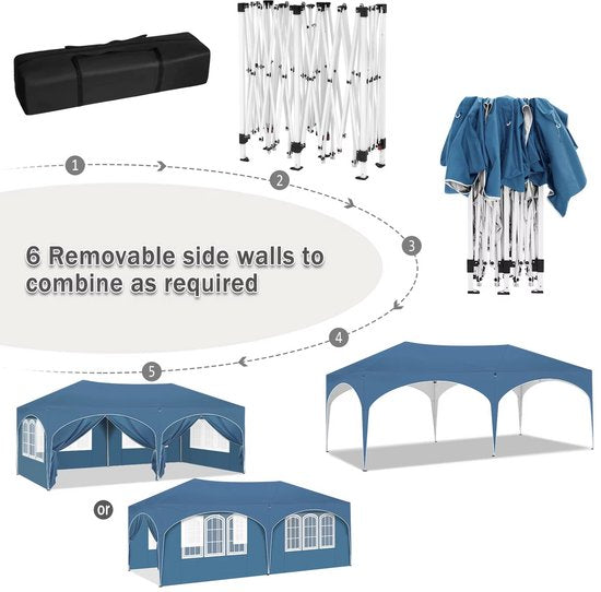 Opvouwbaar Paviljoen 3×6 m – Easy Up Partytent met 6 Zijwanden