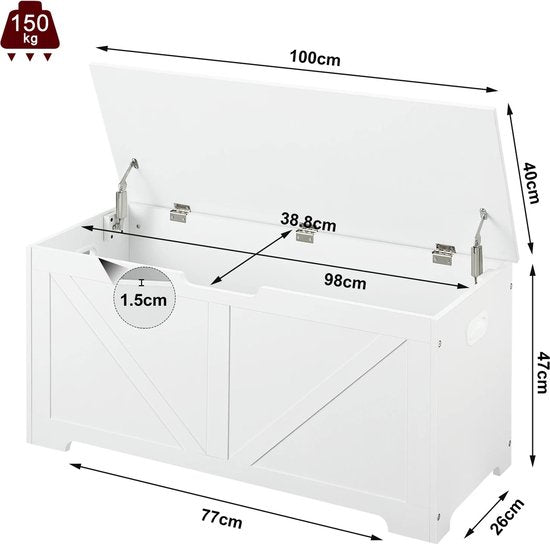 Opbergbank en Speelgoedkast - Schoenbank met 2 Veiligheidsscharnieren - Schoenenbank voor Entree, Woonkamer en Slaapkamer - 100x40x47 cm