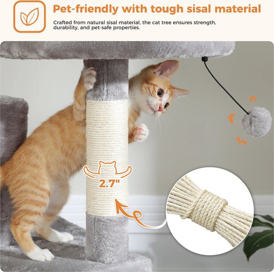 Whoopr® XXL Cat TowerCat - Kattenboom - Kattenhuis - Krabpaal - Hoge Kattentoren met Meerdere Niveaus - Pluche Kattenflat met Krabpalen, Krabplanken, Zitstokken en Grotten - 65x82x180 cm - Donkergrijs