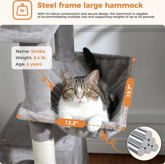 Whoopr® XXL Cat TowerCat - Kattenboom - Kattenhuis - Krabpaal - Hoge Kattentoren met Meerdere Niveaus - Pluche Kattenflat met Krabpalen, Krabplanken, Zitstokken en Grotten - 65x82x180 cm - Beige