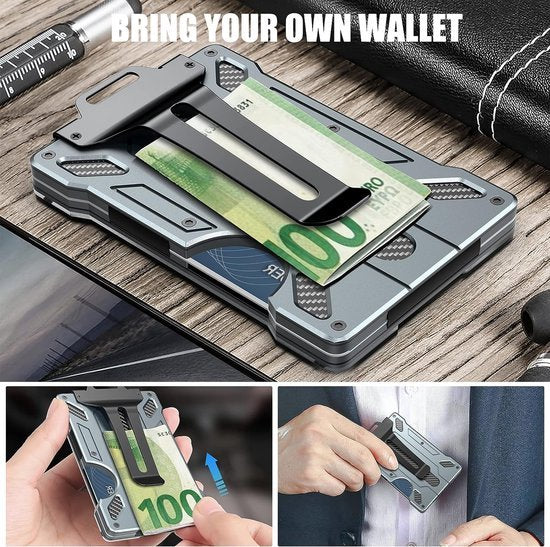 RFID Smart Wallet - Portemonnee voor Heren - Compact Design - Hoogwaardig en Duurzaam Aluminium, Carbon & Metaal - Doorzichtig ID-Venster - Kaart en Geldcliphouder - Anti-Diefstal Technologie - Grijs