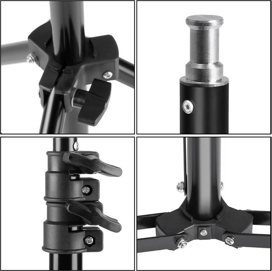 Fotostudio Softbox Verlichtingskit met Achtergrondframe - Achtergrondsysteem - Studio Fotografie - Inclusief 3 Achtergronden, Statief, Reflectorbord en 4 Paraplu's - Complete Set