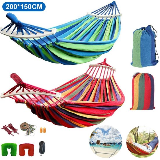 Canvas Hangmat 200x150 cm – Stevige Outdoor Hangmat met Anti-Tip Design & Boomtouwen – Camping Schommelhangmat tot 250 kg Draagvermogen