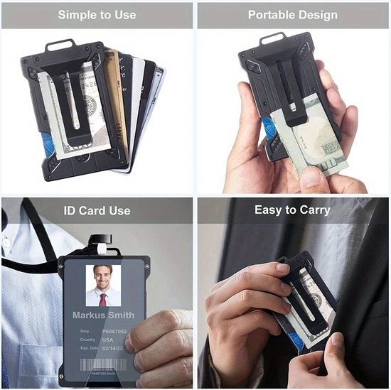 RFID Smart Wallet - Portemonnee voor Heren - Compact Design - Hoogwaardig en Duurzaam Aluminium, Carbon & Metaal - Doorzichtig ID-Venster - Kaart en Geldcliphouder - Anti-Diefstal Technologie - Grijs