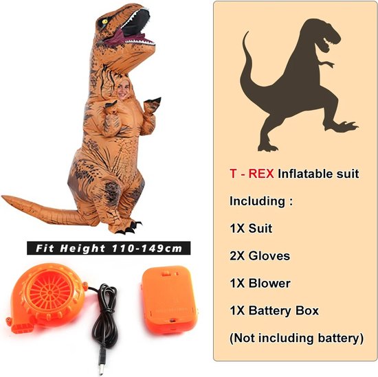 Opblaasbaar T-rex Dinosaurus kostuum - Dinopak - Dinosauruspak Kinderen - Carnaval - Carnavalskleding - Feest Kostuum - Voor lengte 110-150 cm