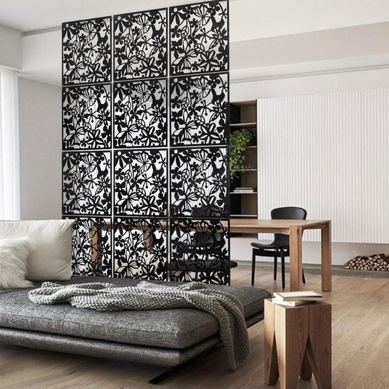 24-delig Kamerscherm - Bloemen Patroon - Scheidingswand - Ruimteverdeler - Wandpanelen - Decoratie - Room Divider Screen - Woonkamer - Stevig & Flexibel - Duurzaam Kunststof - 24 stuks - Makkelijk Te Monteren - 40x40 cm per paneel - Dikte: 0.1 cm