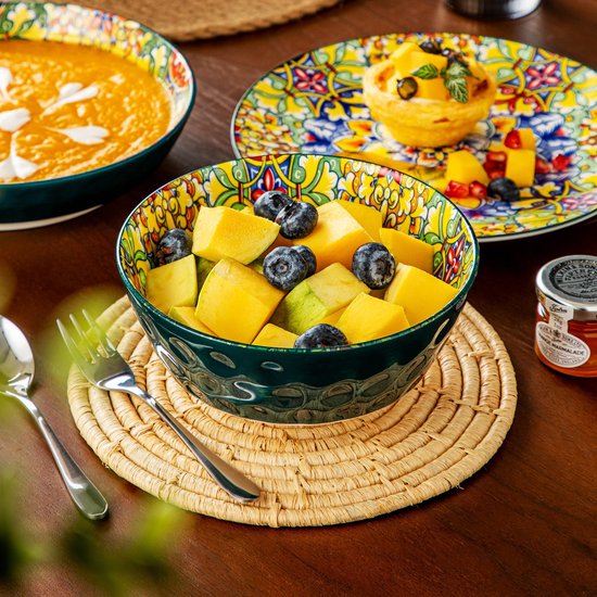 24-Delige Boheemse Stijl Keramische Serviesset - Serviesset 6 persoons - Hoogwaardig Steengoed Servies met Dinerborden, Dessertborden, Soepkommen en Ontbijt/Pasta Schalen