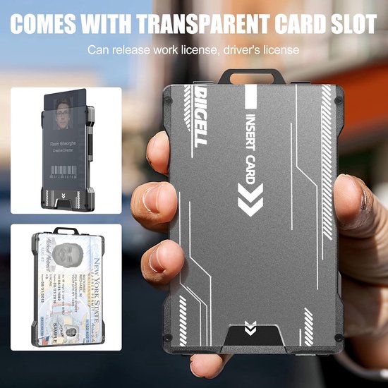 RFID Smart Wallet - Portemonnee voor Heren - Compact Design - Hoogwaardig en Duurzaam Aluminium, Carbon & Metaal - Doorzichtig ID-Venster - Kaart en Geldcliphouder - Anti-Diefstal Technologie - Grijs