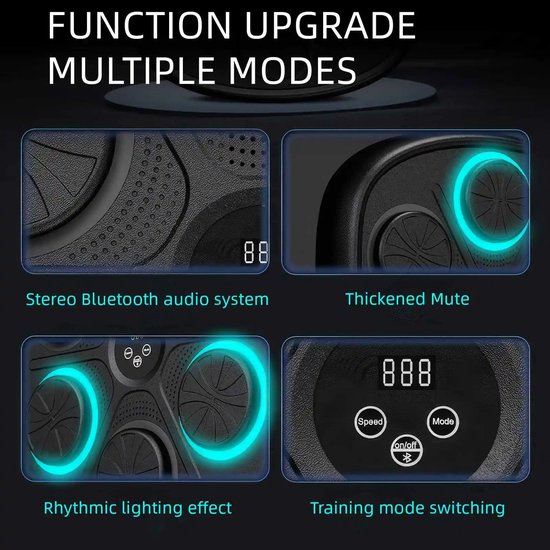Smart Boxing machine - Boksmachine met Bluetooth & RGB-verlichting – Muurmontage Boks Trainer met Muziekfunctie – Inclusief Handschoenen voor Volwassenen & Kinderen – Boxmachine Voor Thuis - 8 x 42 x 45 cm