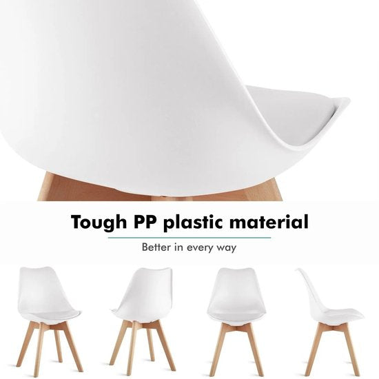 Set van 6 Eetkamerstoelen – Gestoffeerde Stoelen met Beukenhouten Poten – Stijlvolle Bureaustoelen voor Eetkamer, Slaapkamer, Balkon of Restaurant - Khaki