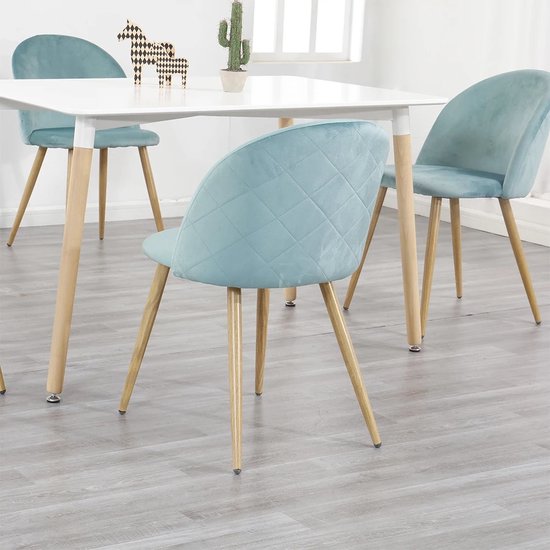 Cozy Cottage® Set van 4 Eetkamerstoelen - Zacht Fluwelen Bekleding met Metalen Poten - Stoelen - Geschikt voor Keuken, Eetkamer, Woonkamer en Lounge - 43 x 48 x 80 cm - Velvet - Turquoise