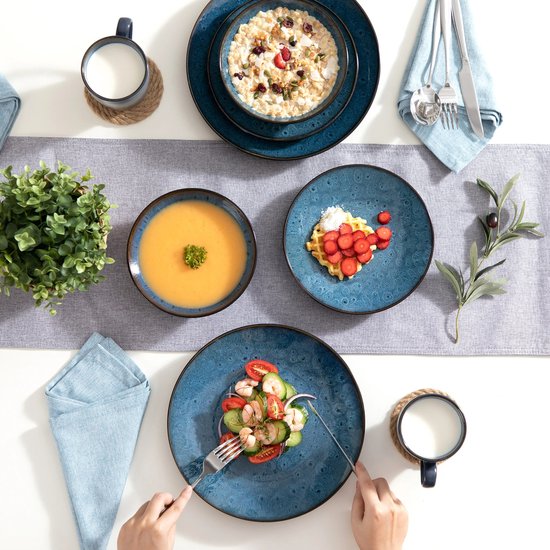 16-delige Serviesset – Keramisch Servies – Dinerborden, Dessertborden, Schalen & Koffiekopjes – Complete Tafelservies Set - Serviesset 4 Persoons - 16 stuks - Blauw
