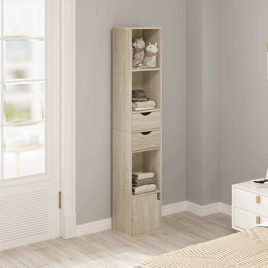 Boekenkast - Staande Plank met Lade en Deur - Kast - Boekenrek - Thuis & Kantoor Display Opbergplanken Organizer voor Woonkamer Decor - 24x30x157 cm