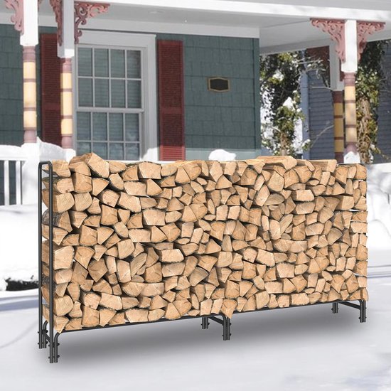 Heavy Duty Metalen Brandhoutrek voor Buiten - Hout Rek - Houtopslag Log Houder voor Haard, Terras en Patio - Duurzaam Stapelrek voor Brandhout - 232.7x34.8x117.8cm