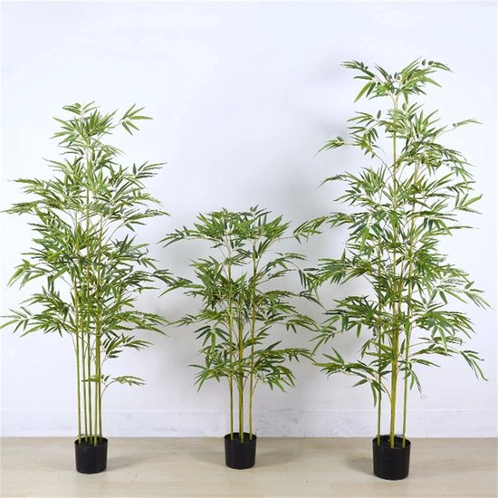 Kunstmatige Bamboeboom in Pot – Levensechte Bamboe met Zijdebladeren – Decoratieve Kunstplant voor Binnen & Buiten, Woonkamer, Kantoor of Thuis - Plant 150 cm Hoog