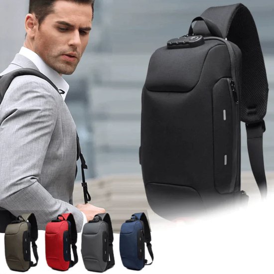 Anti-diefstal Crossbody tas voor heren - met USB-oplaadaansluiting - schoudertas met USB-oplaadpoort
