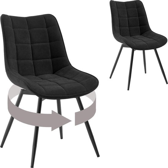 4-delige Set Draaibare Eetkamerstoelen – Fluwelen Gestoffeerde Stoelen – Zachte & Ergonomische Keukenstoelen – 360° Draaibaar – Voor Eetkamer, Woonkamer & Restaurant - Velvet - Zwart