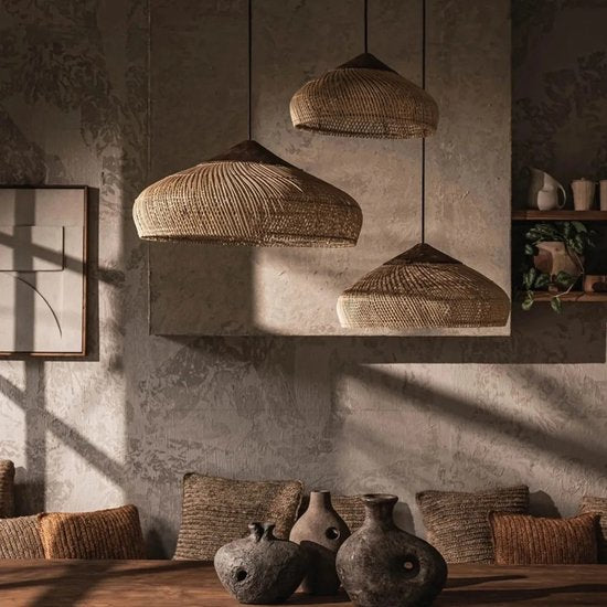 Rotan Hanglamp - 40 x 19 x 120 cm – Beige Kroonluchter – Rieten Plafondlamp – Handgeweven Boho Lamp – Voor Eetkamer, Keuken & Woonkamer