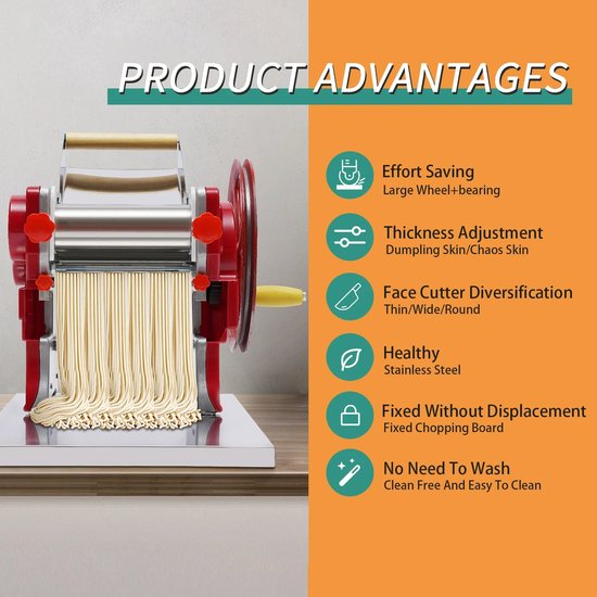 Handmatige Noodle en Pastamachine - Dumpling Wrapper Machine - Roestvrijstalen Pastamaker - Spaghetti Deegroller - Keukenapparaat voor Thuisgebruik