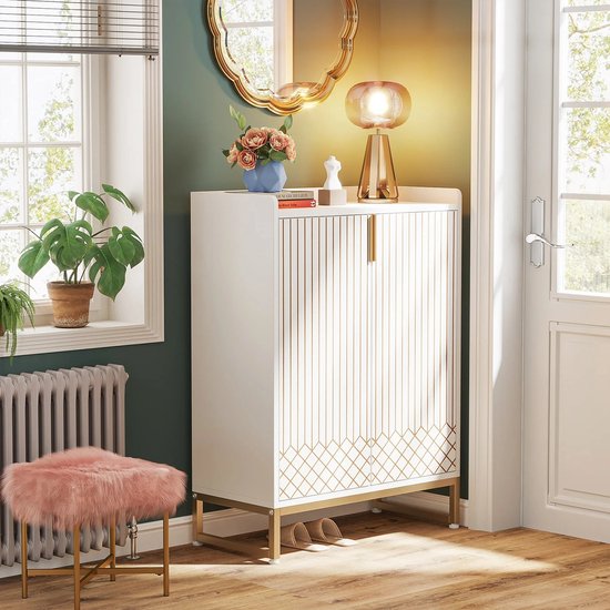 Witte Schoenenkast Met Deuren - 5-laags Schoenenrek - Houten Opbergkast Voor Slaapkamer, Gang en Woonkamer - 75 x 35 x 105 cm