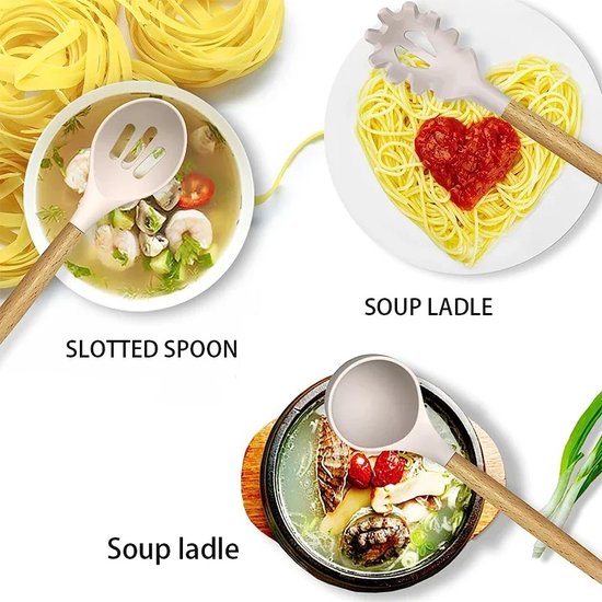 36-Delige Kookset Met Houder - Kookgerei - BBQ - Gourmet - Complete Keukengerei Set: Pasta Lepel, Spatel, Soeplepel, Turner, Keukentang Pizzasnijder, Kwastje en Garde