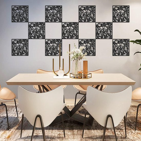 24-delig Kamerscherm - Bloemen Patroon - Scheidingswand - Ruimteverdeler - Wandpanelen - Decoratie - Room Divider Screen - Woonkamer - Stevig & Flexibel - Duurzaam Kunststof - 24 stuks - Makkelijk Te Monteren - 40x40 cm per paneel - Dikte: 0.1 cm